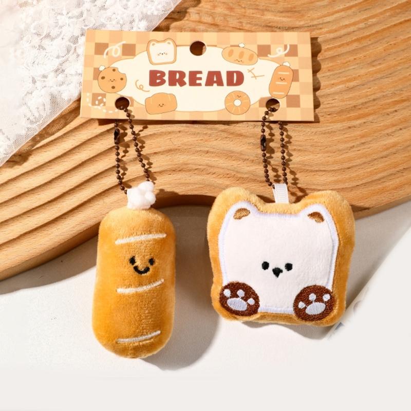 2Pcs Miniature Bread Plushie Keychain Portable Food Themed Bag Accessory Fun Stuffed Toy Bags Pendant for Student