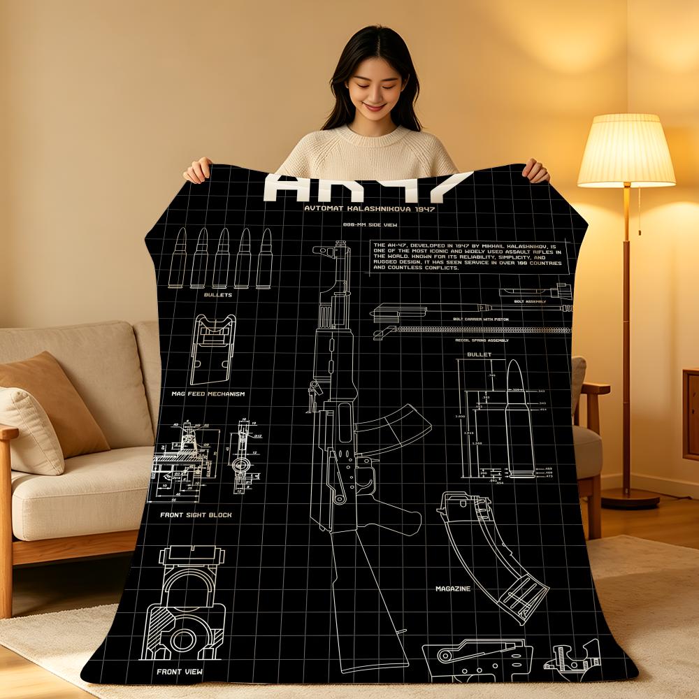Weapon A-AK-47 Throw High-Density Short Plush Blanket Soft Skin-Friendly for Sofa Nap Air-Conditioned Room