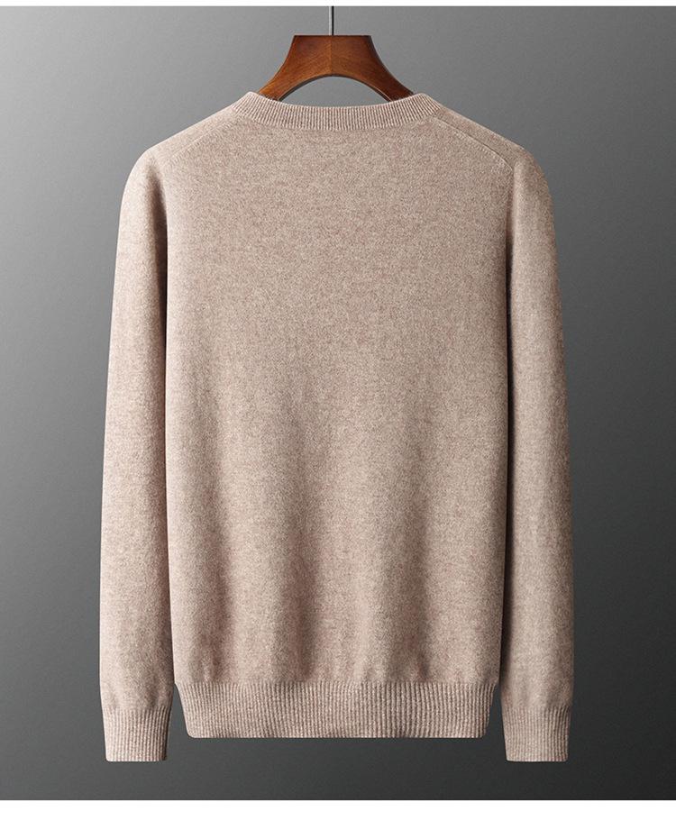Men's V-Neck Cashmere Sweater, Plus Size, Long Sleeve, Solid Color, Wool Knit, 2023 Autumn/Winter Collection.