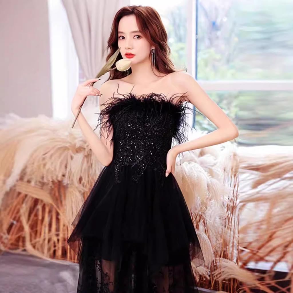 Black evening dress female Hepburn style banquet temperament tube top high sense 1011 new summer dress