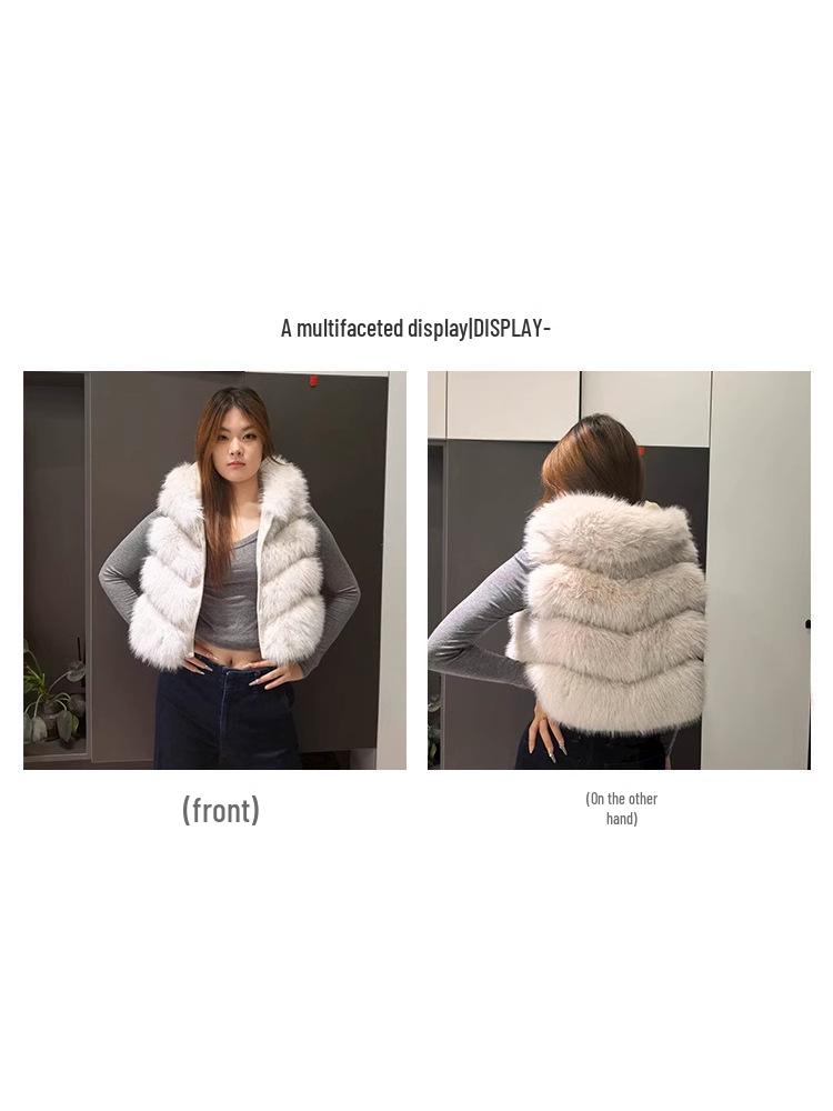 Eco-Friendly Fox Fur Faux Fur Thick Warm Slimming Sleeveless Coat