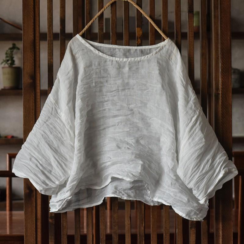 

Johnature Винтажные женские футболки с круглым вырезом и рукавом семь восьмых, осенние, свободные, повседневные, мягкие, высококачественные футболки One Size белый