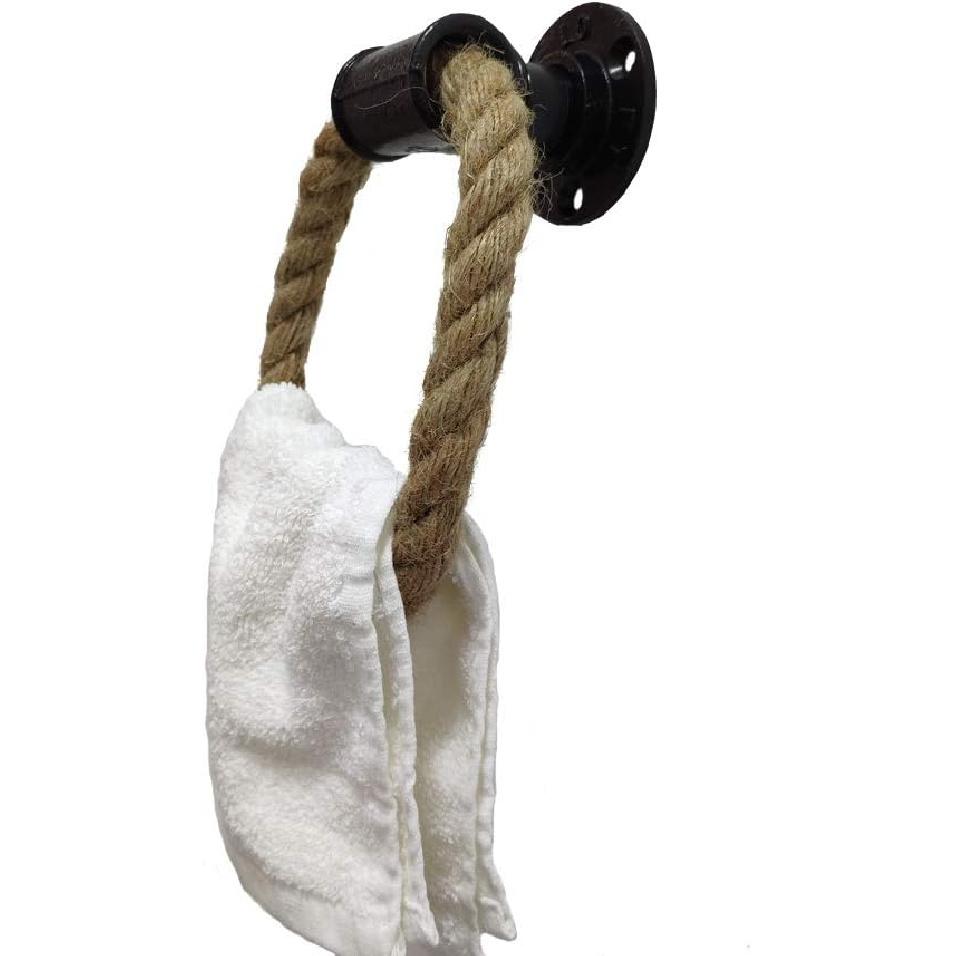 Nautical Towel Ring,Industrial Pipe Rope Towel Ring Wall Mounted Rustic Hand Towel Holder Bathroom Decor