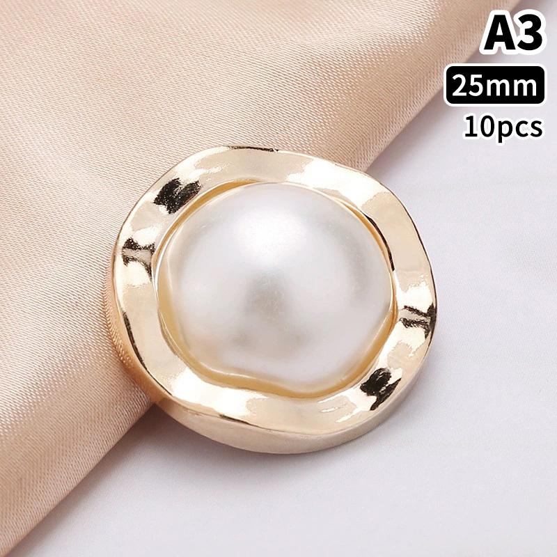 10 Stück 18/21/25mm Blume Perle Gold Kunststoff Schaft Knöpfe für Damen Bekleidung Jacke Pullover Nähzubehör Scrapbooking