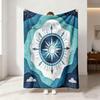 Vintage Compass Mountain Starry Sky Printed Flannel Blanket Adventure Nautical Style Soft Warm Throw Blanket