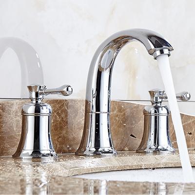 

Bathroom gold lavatory Widespread Faucet hot and cold Three Holes sink mixer 8 Inch Sink Faucet Gold Chrome
