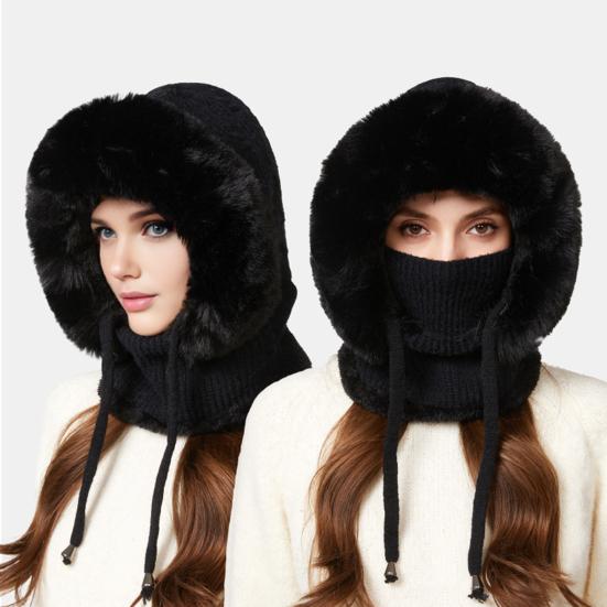 Outdoor Headgear 3 in 1 Hat Scarf Detachable Face Guard Set Adjustable Face Fit Windproof Warm Knit Fleece Cold Weather Hat
