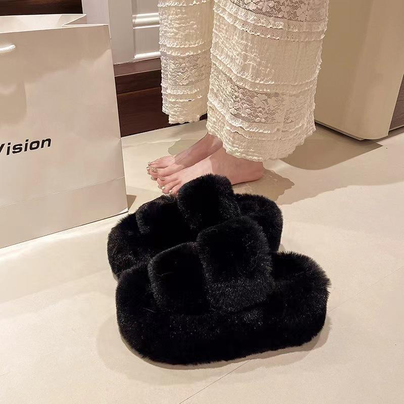 Mao Mao slippers women's new high-end outdoor wear versatile autumn and winter one-word thick-bottomed cotton slippers