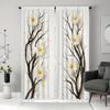 Black Twig Daisy Flower Pattern Curtains Polyester Fabric Suitable Bedroom Living Room Decoration Curtain Made Of Washable Area Ready