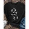 T-shirt à Motif Imprimé Naturel Style Calligraphie Manuscrite Minimaliste Tailles Européennes, Vêtements pour Femmes, Manches Courtes Décontractées pour Femmes