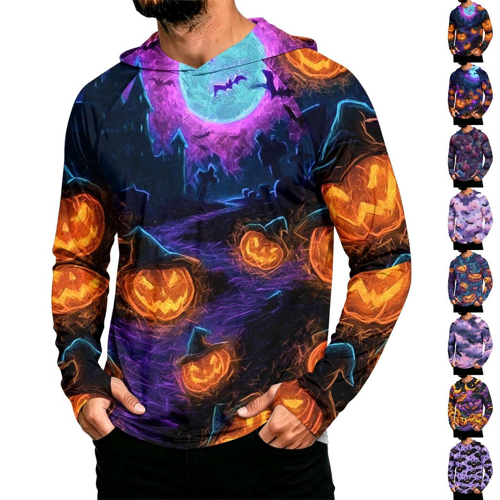 Men's Long Sleeve Hoodie with Sun Halloween Print Pullover