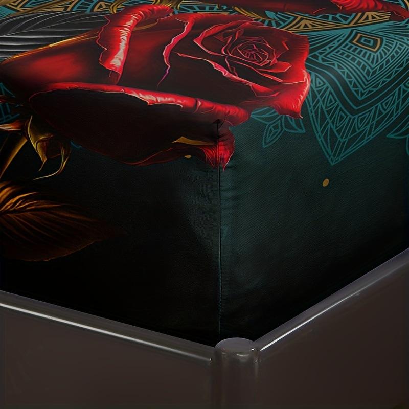 Gothic Rose Pattern Bed Hat Three-Piece Digital Printing Bedroom Room School Dormitory Bedding Decoration