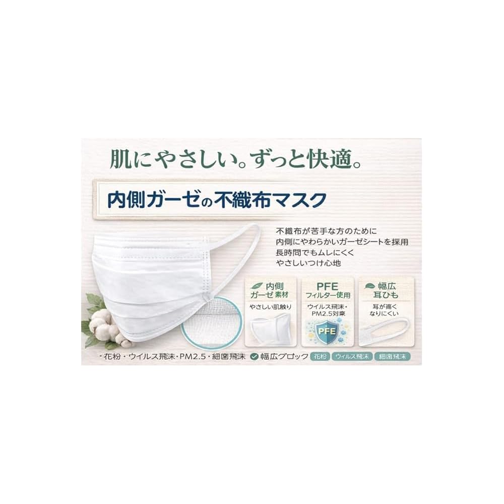 Hakari no Take Nonwoven Fabric Mask with Inner Gauze - For Sensitive Skin - Gentle on Skin,