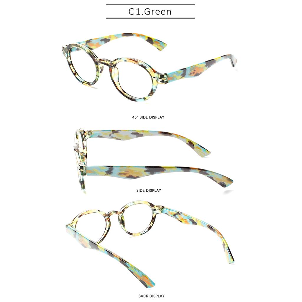 TUREZING 4 Pack Presbyopia Eyeglasses PC Material Flexible Spring Hinge Men Women Circular Print Flower Frame HD Ornamental Eyeglasses