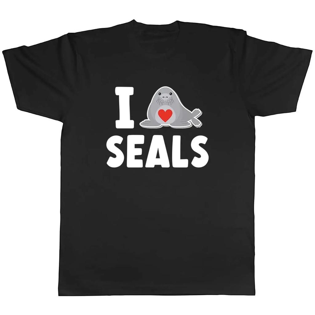 Love Seals Herren T Shirt Robbe Herz Flossen Liebhaber Geschenk Vintage Graphic Breathable Fashion Top For Everyday Wear