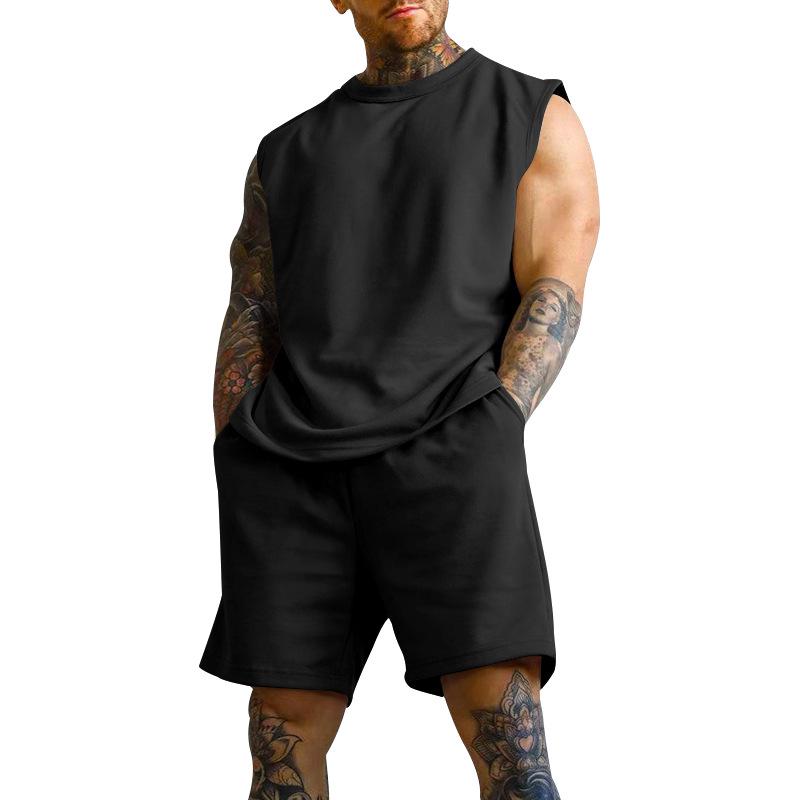 Men's Summer Sleeveless Sports Set: Casual Solid Color Tank Top & Shorts