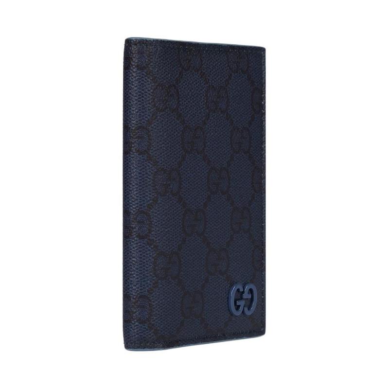 Gucci GG Supreme Ceramic Effect GG Details Leather Card Holder Men's Dark Blue