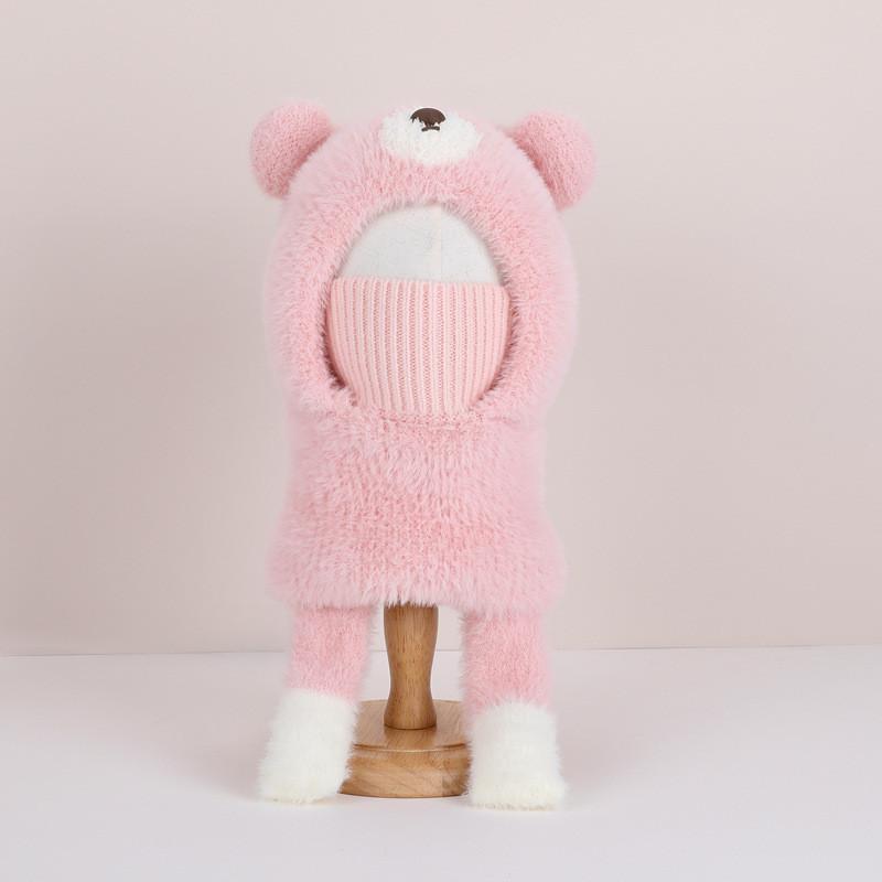 Cartoon Bear Earmuff Winter Hat With Breathable Knit For Kids Outdoor Play розовый