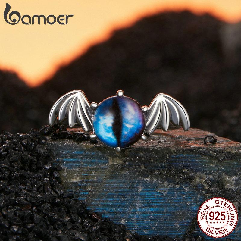 BAMOER Genuine 925 Sterling Silver Devil Eye Open Ring for Women Silver Finger Ring Vintage Punk Ring Fine Jewelry Gift