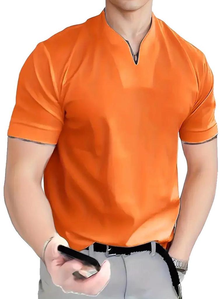 2023 Men's Summer Muscle Fit Elastic Cotton V-Neck T-Shirt - European Size