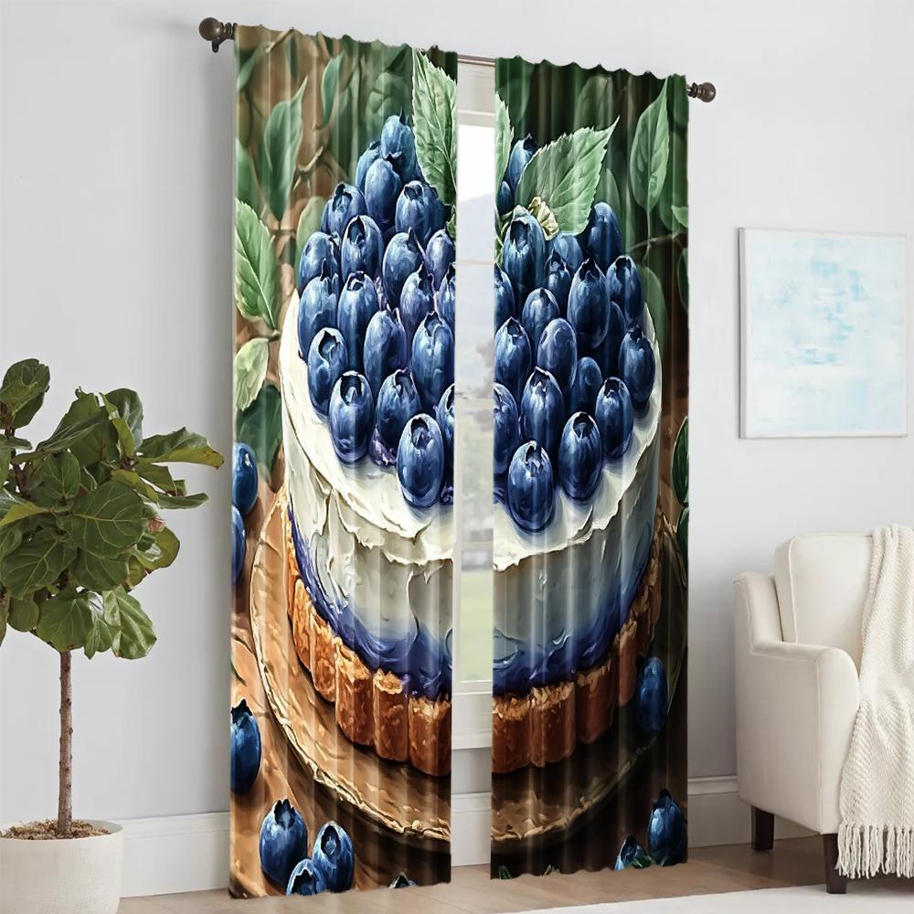Versatile Polyester Transparent Curtains Home Decoration Blueberry Cake Use Bedrooms Living Rooms Set Of 2 Made Sitting Room Decor