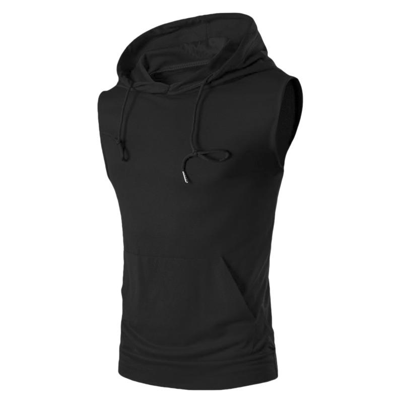 Mens Solid Color Hooded Sleeveless Pocket Tank Top S чёрный