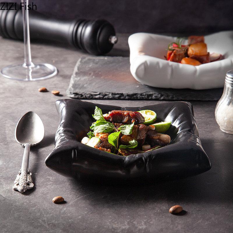 Creative Square Ceramic Dining Plate Restaurant Steak Sushi Plate Food Decoration Cake Dessert Plate Household Kitchen Utensils