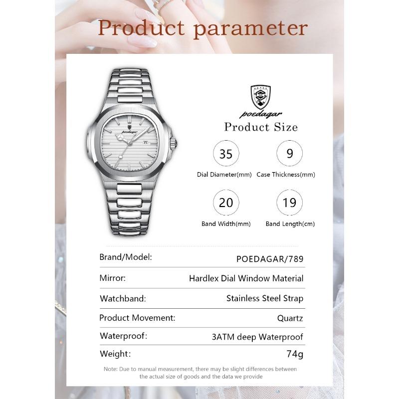 POEDAGAR Montre-bracelet Femme Exquise Étanche Lumineuse Date Mode Montres Dames Acier Inoxydable Montre à Quartz