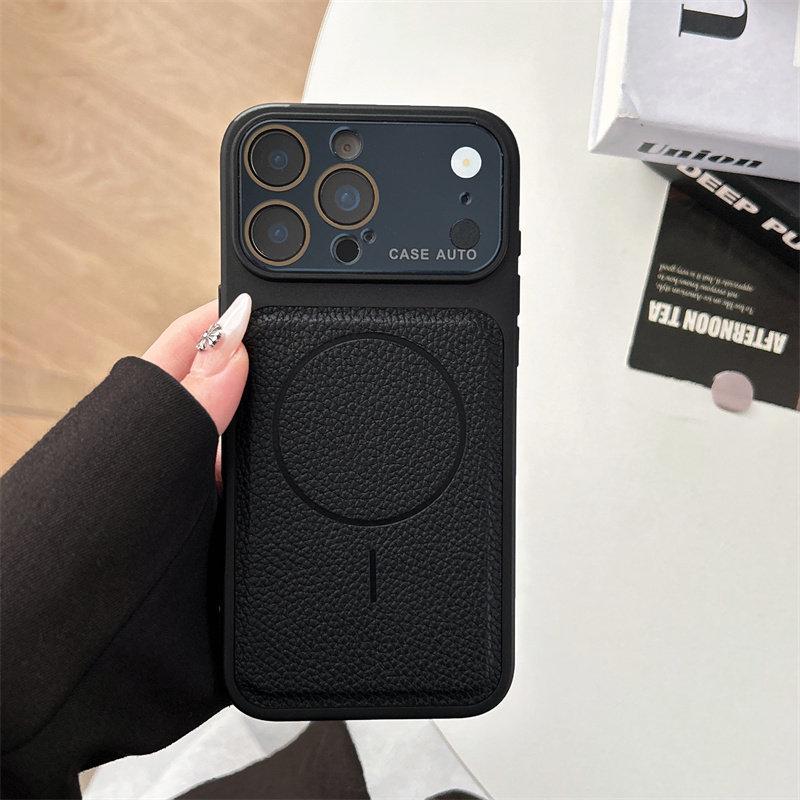 iPhone 17 Pro Max Leder Magnetische Hülle mit Transformierbarem Integriertem Objektivschutz