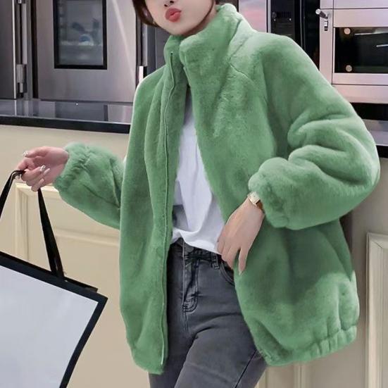 Women Coat Solid Color Double-Sided Velvet Coat with Pockets Warm Long-Sleeved Autumn Winter Outerwear