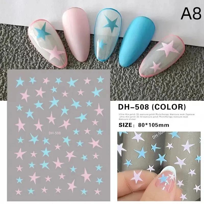 Five-Pointed Star Nail Stickers Foil Hollow Star Decals Flexible Hand-Painted Pentagram Self-Adhesive Nail Art Stickers