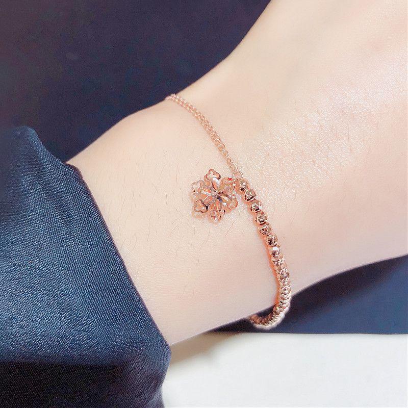 Purple Gold Car Flower Bead Bracelet Fashion Plated 14K Rose Gold Snowflake Bracelet Women (17+3cm adjustment chain)