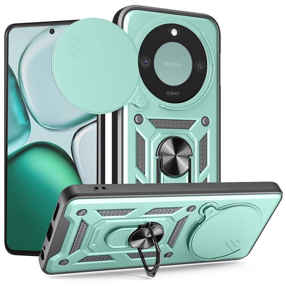 For Honor X60 5G/X9c Smart 5G Case with Slide Camera Lid PC+TPU Kickstand Phone Cover