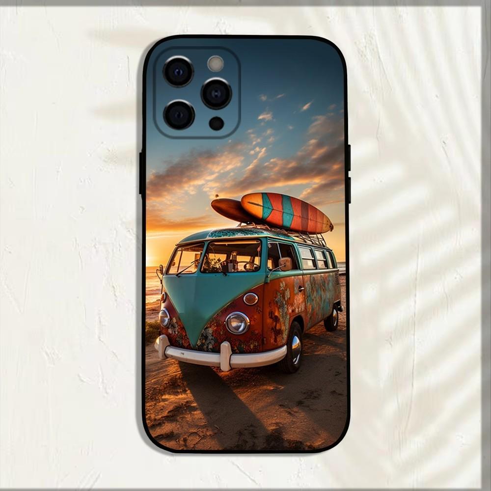 Combi Van Surf Phone Case For iPhone 15,14,13,12,11,Pro,X,XS,Max,XR,Plus,Mini Soft Black Cover