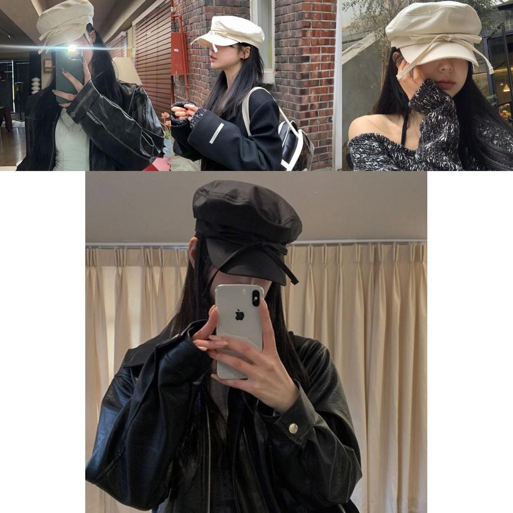 Beige Stylish Duckbill Cap With Unique Bowknot Design Perfect For Weather Warm