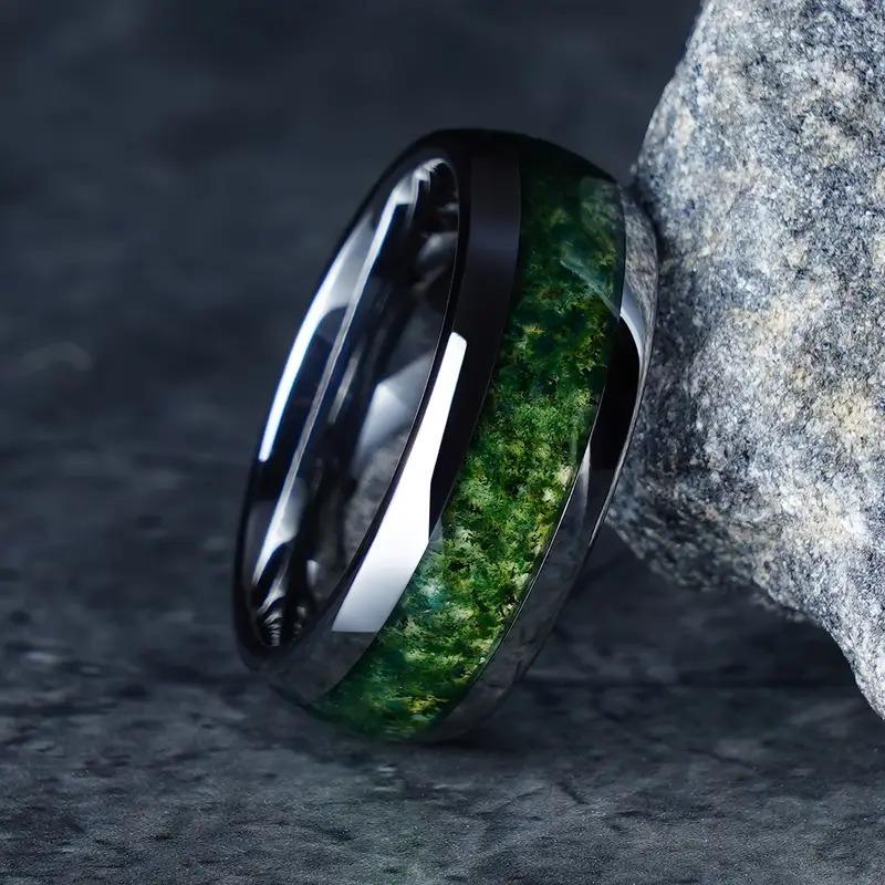 8MM Fashion Men Titanium Wedding Rings Green Shell Inlay Stainless Steel Rings For Men Engagement Wedding Band Anniversary Gifts