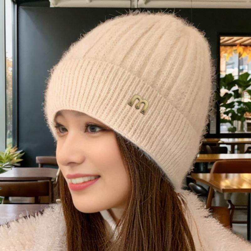 

Осенне-зимняя теплая шапка женская корейская версия модная универсальная шапка-пуловер утепленная плюшевая утолщенная вязаная шерстяная шапка из норки