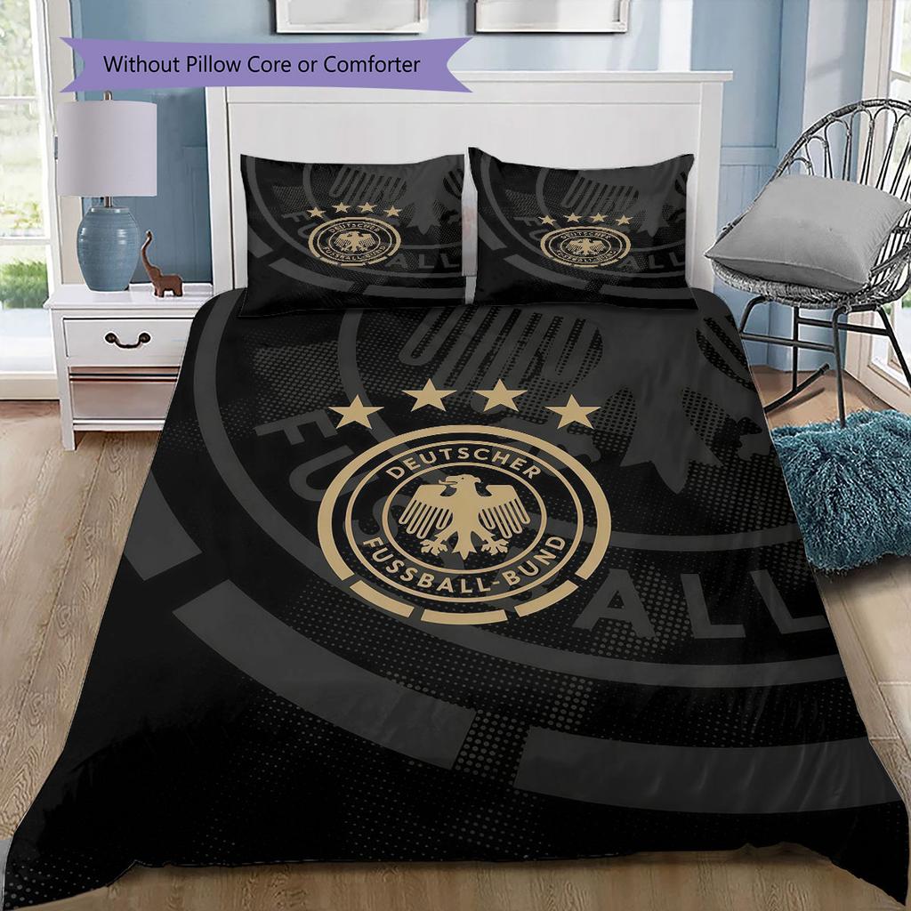 German Football Association Pattern Bedding Home Decoration Birthday Gift ( 1 duvet cover + 2 pillowcase, without core),fan merchandise.
