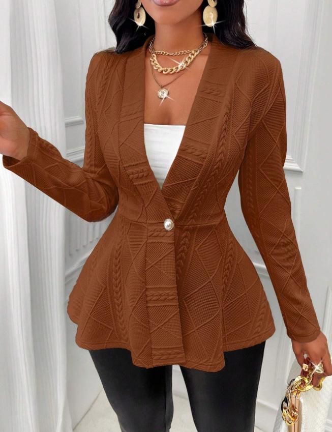 Jacquard 2025 Women's Textured Button Long Sleeve Light Luxury Overcoat