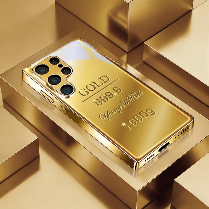 Luxury Gold Bar Electroplated Golden Phone Case For Samsung Galaxy S25 S24 S26 S23 S22 S21 S20 Ultra Plus FE S26+ Glass Cover