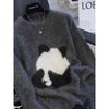 Women's Korean Style Panda Embroidery Cashmere Knitwear: Loose, Drop Shoulder, Round Neck Sweater for Autumn/Winter.