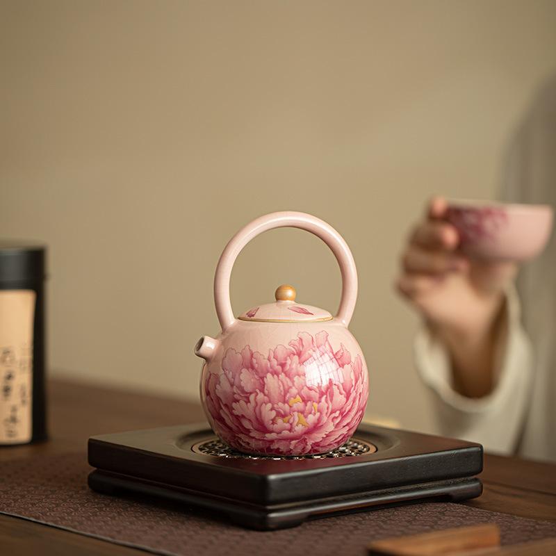 Keramická konvice na čaj Jingdezhen s pivoňkou, příslušenství kung-fu čajové soupravy, ucpaná konvice na čaj