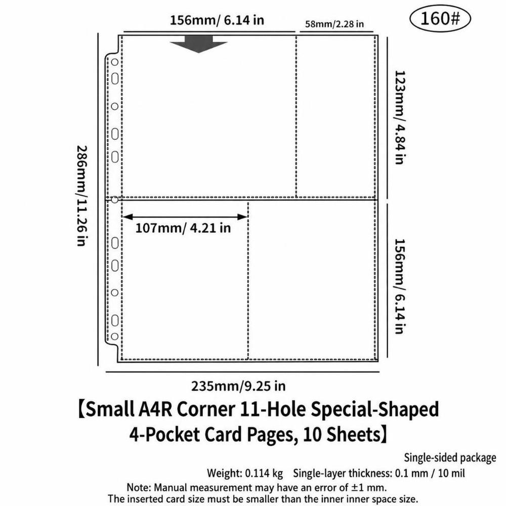 10pcs Single Side Binder Card Sleeves Pages 11 Holes Card Storage Sheets  4/6/7 Inch Postcards