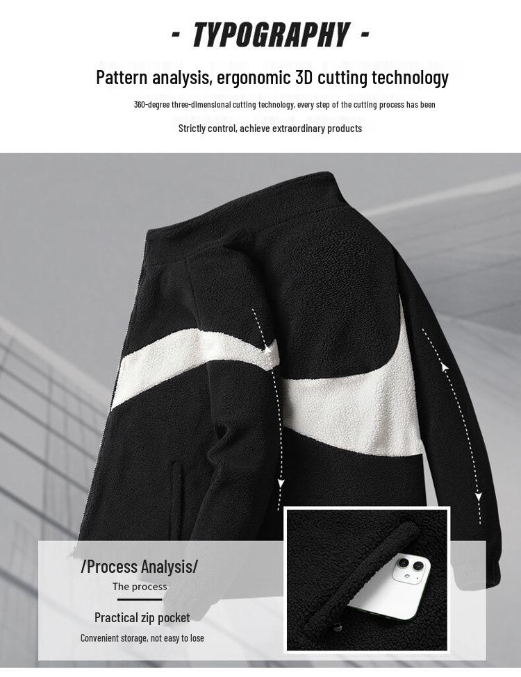 Men's Thick Lambswool Fleece Sports Cardigan - Warm & Stylish for Fall/Winter