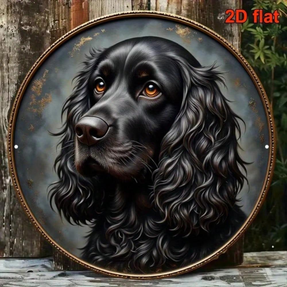 Vintage Black Spaniel Portrait Metal Tin Sign Wall Art Home Decor