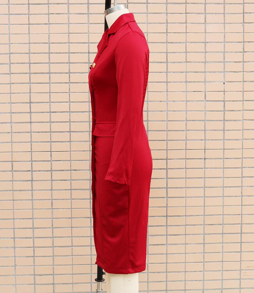 Women's V-Neck Double-Breasted Waist-Cinching Suit Dress, Autumn/Winter 2025 Collection