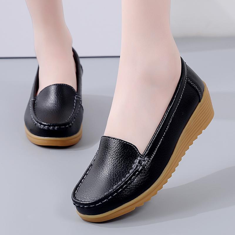 Women Shoes New Leather Flat Shoes Slip On Women Loafers With Wedge Heels Casual Flats  Mujeres Moccasins Female