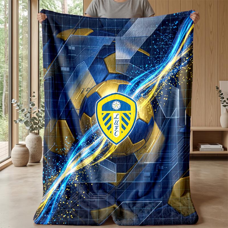 Leeds United Football Print Flannel Blanket, Soft Warm Lightweight Throw Blanket for Sofa Bed Camping