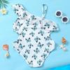Girls' One-Shoulder Butterfly Print Lace Swimsuit - Cartoon Bikini One-Piece Summer Beachwear