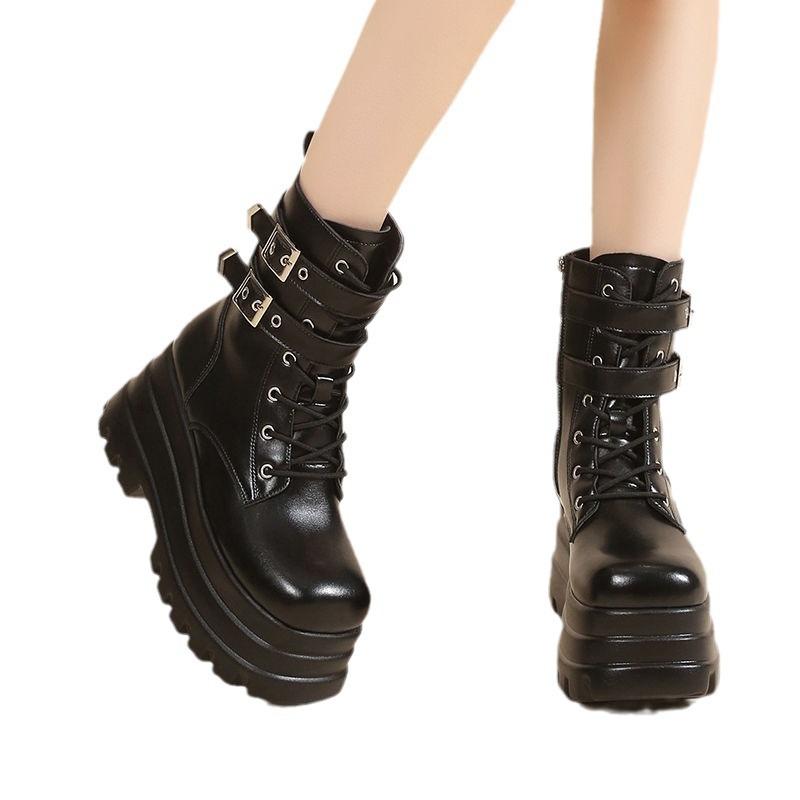 Fashion Height increasing boots with a thick sole of 8cm low cut short boots for women's spring new style spicy motorcycle boots